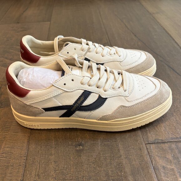 POMPEII PIPPA LEATHER Ecru Navy Maroon Sneakers - Picture 1 of 4